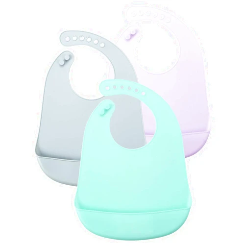 PandaEar Cute Super Thin Light Weight Unisex Silicone Baby Bibs Waterproof (Blue/Purple/Grey)