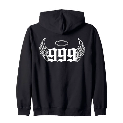 Urban Empyre 999 Angel Number Zip Hoodie - Black, Unisex Adult, Astrology Themed, Small