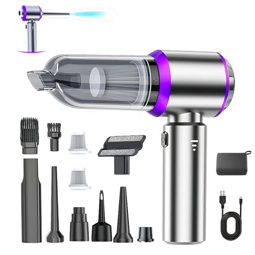 LYCVVVGS Handheld Car Vacuum Cleaner, 21000PA Rechargeable High Power Cordless Mini Vacuum Cleaner and Blower 4-in-1 with 3 Gear, Vacuum with Brushless Motor for Car, Home, Office, PC