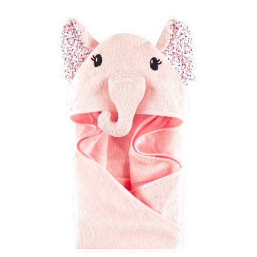 Little Treasure Unisex Baby Cotton Animal Face Hooded Towel, Floral Elephant, One Size