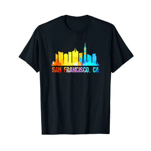 Proud California Residents Cityscapes Design San-Francisco California Watercolor Cityscapes and Skyline T-Shirt