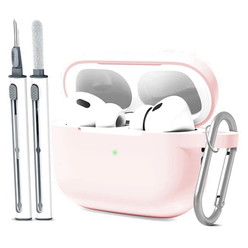 MOLOVA AirPod Pro Case Cover with Cleaner Kit, Soft Silicone Cover for AirPods Pro Case 2nd/1st Comes with Keychain for Women Men,Suitable Cases for Airpods Pro 2nd Generation Case and 1st-Light Pink