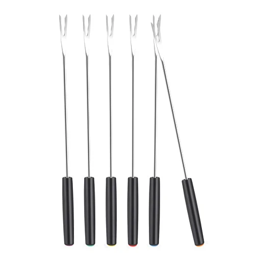 Mozeat Lens 6 Pcs Fondue Forks Stainless Steel Fondue Forks Long Forks Cheese Fondue Forks with Heat Resistant Handle for Roast Meat Chocolate Dessert Cheese Marshmallows