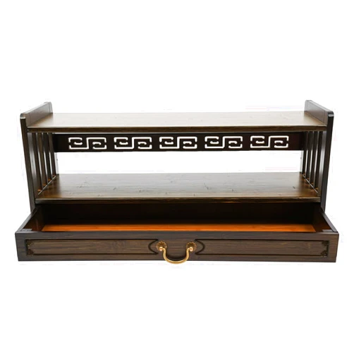 HaoYunNe Bamboo Meditation Table Altar Table with Drawer 2-Tier Coffee End Table Desktop Organizer for Living Rooms Bedroom Balconies Temples 27.2x9.8x11in (Black Brown)