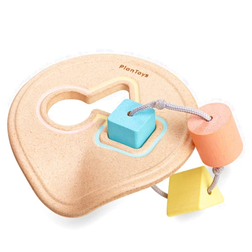 PlanToys Wooden Shape Sorter and Teether Baby Toy (5259) | Pastel Color Collection |Sustainably Made from Rubberwood and Non-Toxic Paints and Dyes | Eco-Friendly PlanWood