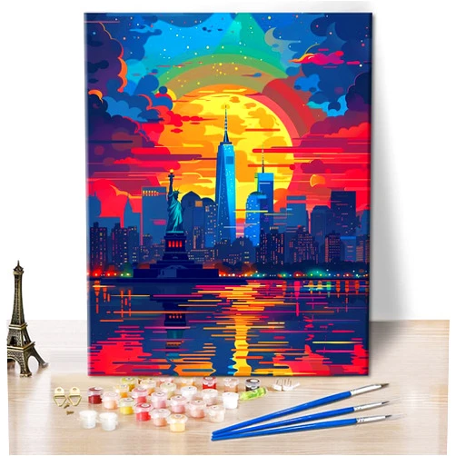 TUMOVO Paint by Number for Adult, New York City Skyline Painting by Number Kits On Canvas, DIY Statue of Liberty Paint by Numbers, Flameless Paint by Numbers for Adults and Beginner 16X20 Inch