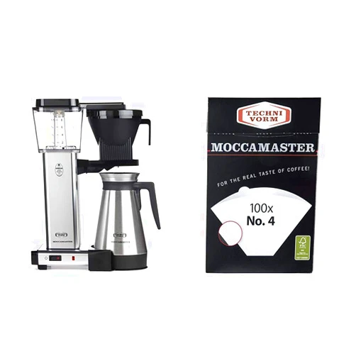 Technivorm Moccamaster 79312 KBGT Coffee Brewer, 40 oz, Polished Silver & #4 White Paper Filters, 100-count per box