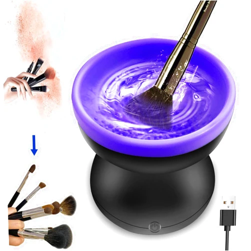 Auzeuner Makeup Brush Cleaner Machine, Electric Makeup Brush Cleaner Machine for Makeup Brush,Portable Automatic USB Cosmetic Brushes Cleaner Cleanser Tool for All Size Beauty Makeup Brush Set (Black-Purple)