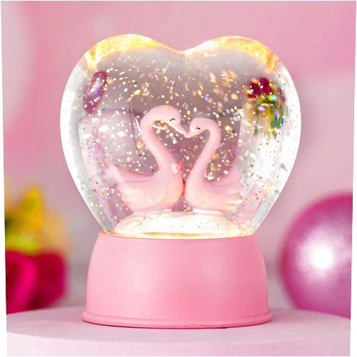 LEYUPEAK Valentines Day Snow Globe, Swan Glitter Globe with Musical, Couple Gifts for Valentine's Day Decorations, Engagement, Wedding, Party, Pink Lantern with 6h Timer, USB & Battery Operated
