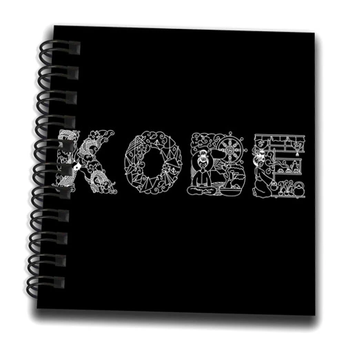 3dRose Mini Notepad 4 x 4 inch - Kobe decorative text - white on black Alexis Design - Japan