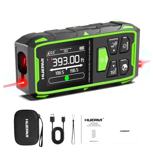 Huepar Professional Dual Laser Measuring Tool 393ft, Rechargeable Bilateral Laser Measurement Tool, Digital Laser Room Measure Devices, Metro Laser Measurement Tool with Angle Sensor, Magnetic Back