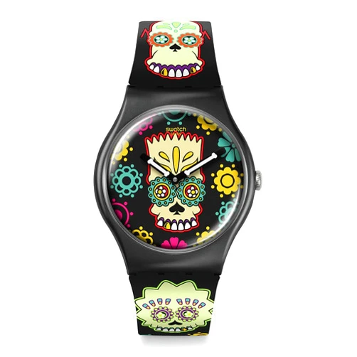 Swatch Casual Watch Simpsons Haloween Unisex Black Quartz Bio-sourced D'Oh of The Dead