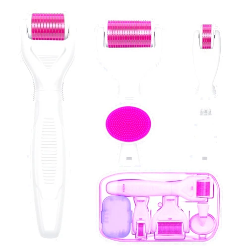 YaFex Derma Roller for Face and Body - 6 in 1 Titanium Microneedling Roller Kit Micro Needle Roller, 300 and 720 Needles 0.25mm,1200 Needles 0.3mm with 5 Replaceable Heads