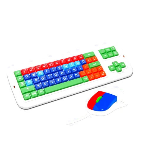 Clevy Kids Mouse and Keyboard Bundle - Spill Proof Large Print Lowercase Kids Keyboard + Matching Kids Mouse Ergonomic USB - Compatible with Win & Mac OS
