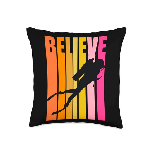 Lush Scuba Retro Scuba Diving Womans Motivational Deep Sea Diver Swim Throw Pillow, 16x16, Multicolor
