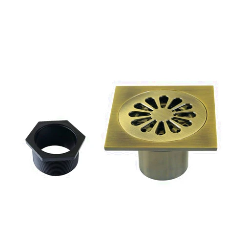 Kingston Brass BSF4161AB Watercourse Shower Drain, Antique Brass,3.94 x 3.94 x 1.63