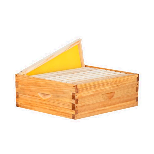 POLLIBEE 10 Frame Medium Super Beehive Box, Langstroth Honey Bee Box Dipped in 100% Beeswax Include Bee Hive Frames and Wax Foundations (unassembled)