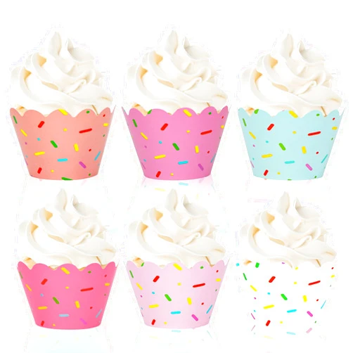 Whaline 36Pcs Colorful Donut Cupcake Wrappers Blue White Pink Sprinkles Icing Cupcake Liners Candyland Party Paper Baking Cup Decorative Cupcake Holders for Christmas Birthday Party Cake Decoration