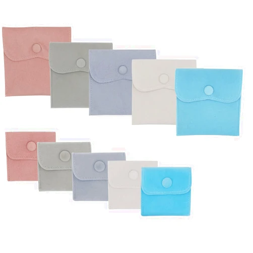Hsiwto Pack of 10 Velvet Jewelry Pouch Storage Bags 2 Sizes 5 Colors Mixed Portable Gift Bag With Snap Button Multicolored