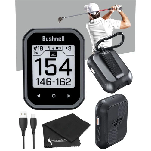 Wearable4U - Bushnell Phantom 3 GPS Rangefinder Black with BITE Magnetic Mount and GreenView with Lens Cleaning Cloth Bundle