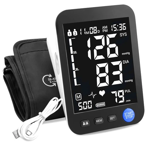 Lnmyic Blood Pressure Machine for Home Use, Automatic Blood Pressure Monitor with Extra Large Screen, Adjustable BP Cuff Arm Kits 2 * 999 Memories 4 Batteries Includes Charging Cord (Black)
