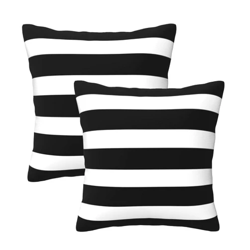 Poream Stripe Black and White Farmhouse Throw Pillow Covers 18x18 in Pillow Case Soft Outdoor Pillow case Cushion Covers Set of 2 for Sofa Bed Bedroom Car Chair Living Room Home Decorative