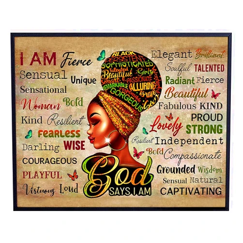 YELLOWBIRD ART & DESIGN African American Women Positive Affirmations - Black Wall Art - Religious Christian Gifts for African American Girls - Inspirational Spiritual Positive Quotes Sayings Poster Picture - God Says You Are