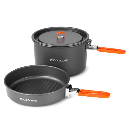 Odoland Camping Cookware Mess Kit, Non-Stick Lightweight Camping Pot and Fry Pan Set with Mesh Bag for Camping, Backpacking, Outdoor Cooking and Picnic