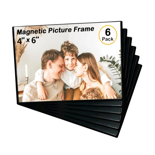 Mingting Magnetic Picture Frame, Holds 4X6 Inches Pictures, Reusable Black Magnet Fridge Photo Sleeves for Refrigerator, Locker,Office Cabinet (Black, 6)