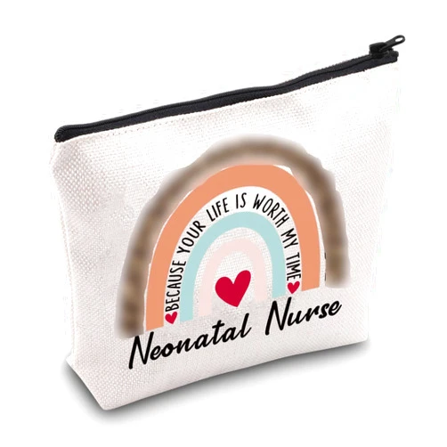 JXGZSO Neonatal Nurse Rainbow Makeup Bag NICU Nurse Because Your Life Is Worth My Time Cosmetic Bag (Neonatal Nurse bag)