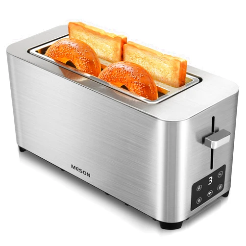 MEISON 4 Slice Toaster with LED Timer Display, Stainless Steel Bread Toasters with Long Extra Wide Slots, 6 Bread Shade Settings, Bagel/Defrost/Cancel Function, Removable Crumb Tray, 120V/1300W