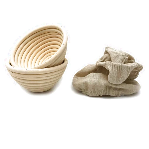 Jranter 5 Inch Round Banneton Bread Proofing Basket 2 pcs Natural Rattan Cane Brotform Handmade& Linen Liner Cloth