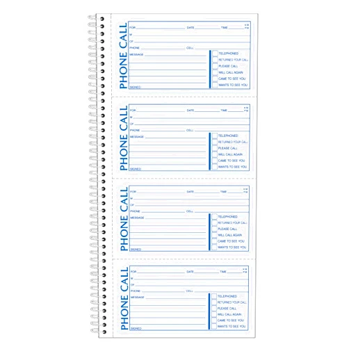 Adams SC1154-2D Phone Message Book, 5.25 x 11 Inch, Spiral Bound, 2-Part, Carbonless, 4 Messages per Page, 400 Sets, 2-Pack, White and Canary (S1154-2D)