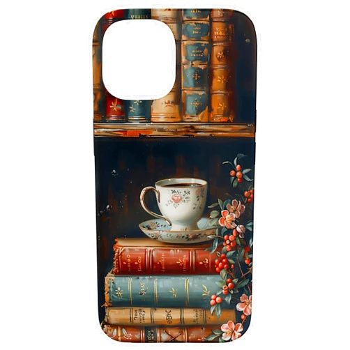 Books Coffee and Flowers Vintage Library Bibliomane lovers Case for iPhone 15