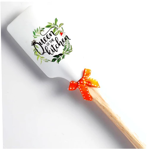 HuJiao-Zi Queen of The Kitchen Cute Silicone Spatula, Wooden Handles With Bow,Modern Farmhouse Kitchen Decor,for Chef, Lovers, Mom,Bakers, Baking Lovers Kitchen Supplies Housewarming Gifts