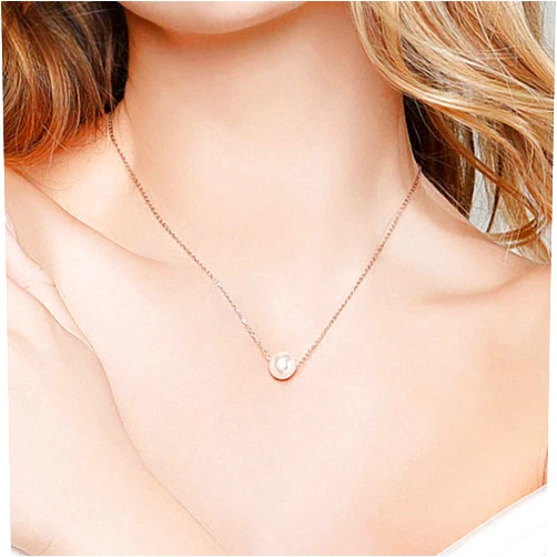 Mosako Single Pearl Pendant Necklace Chain Gold Necklace Short Necklaces for Women and Girls (Gold)