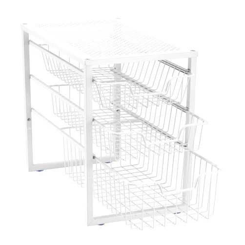 Simple Trending 3-Tier Under Sink Cabinet Organizer with Sliding Storage Drawer, Desktop Organizer for Kitchen Bathroom Office, Stackable, White