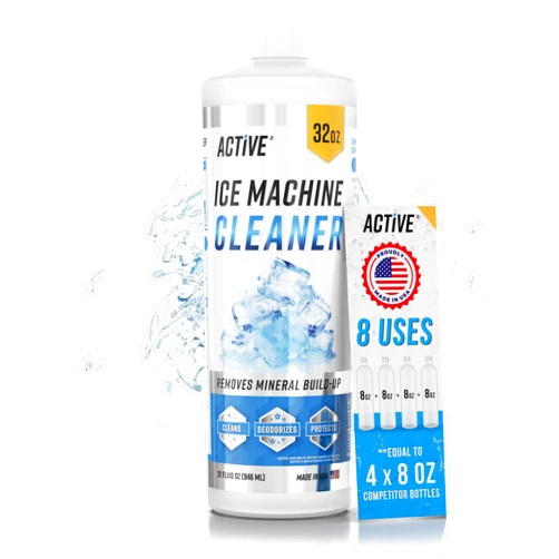 ACTIVE Ice Machine Cleaner Maker Descaler - 32 fl oz (8 Uses) Nickel Safe Ice Maker Cleaner Solution - Compatible with Whirlpool 4396808, Scotsman, Manitowoc, Hoshizaki, GE Opal Cleaning Kit - Made in USA