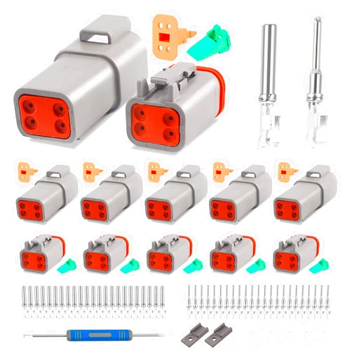 JRready ST6327-4 Deutsch 4 Pin DT Connector Kit, Gray Waterproof DT Connector 4 Pin(5 Pairs), Size 16 Stamped Contacts for Truck, Motorcycle, Off-Road Vehicles, Marine, Extreme Sports