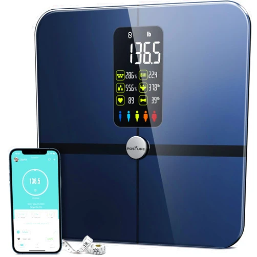 Posture Body Fat Scale, Posture Extra Large Display Digital Bathroom Wireless Weight Scale Composition Analyzer with Heart Rate Heart Index & Body Shape Index with Free APP 400Lb Black
