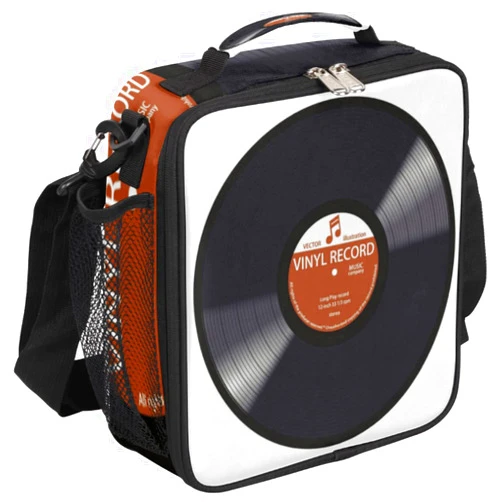 Pardick Music Record Black Kids Lunch Bag Retro Music Vinyl CD Insulated Lunch Box Mini Cooler Back to School Thermal Meal Tote Kit Bento Tote Bags Thermal Lunchbox for Boys Girls