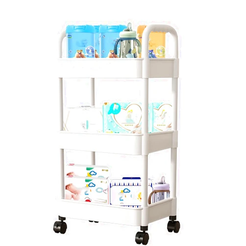 Tfulad Baby Diaper Caddy, Plastic Movable Diaper Cart with Wheels Newborn Nursery Essentials Baby Diapers Organizer for Changing Table & Crib, Easy to Assemble, White