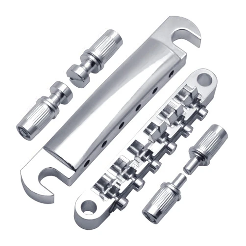 SAPHUE A Set of String Saddle Tune-O-Matic Bridge and Tailpiece with Studs for GB LP Style Electric Guitar (Chrome)