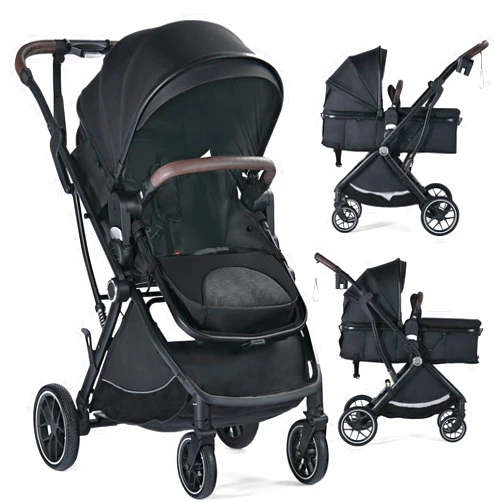TODEFULL Baby Stroller, 3 in 1 Folding High Landscape Infant Stroller & Convertible Bassinet Pram for Newborn, Portable Baby Carriage Pushchair W/Adjustable Canopy, Cup Holder, Storage Basket, Black