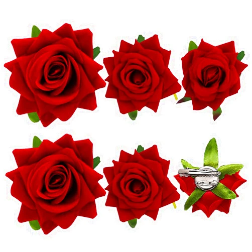 Ahoney Red Rose Hair Clips Set - 6 Pieces Floral Alligator Clips in 3 Sizes for Women, Girls, Mother's Day, Halloween, Prom, and Hair Decor (Red)