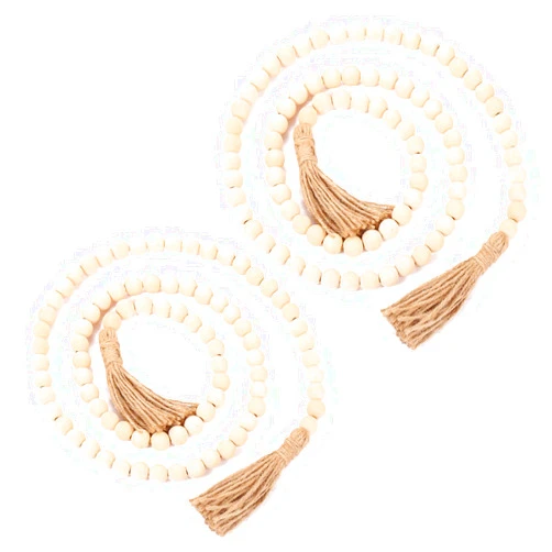 AURONUT Wooden Beads Garland, 2 Pcs Home Decor Garland 4.92 Feet Wood Bead Garland, Boho Christmas Tree Hanging Decorations, Rustic Farmhouse Wall Table Home Decor Christmas Beads Garland