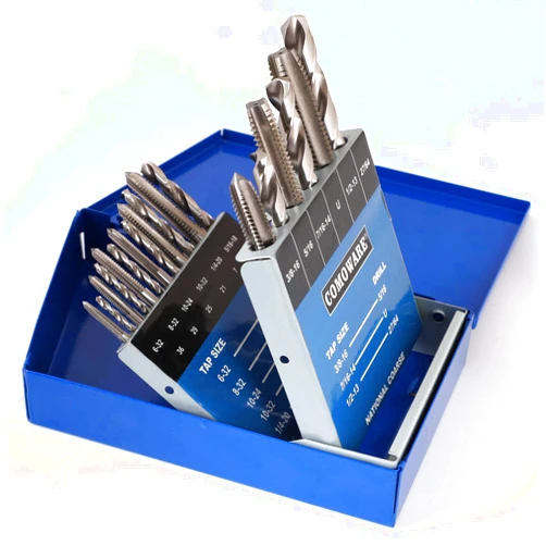 COMOWARE Drill and Tap Sets, HSS Jobber Length Drill Bits with Metal Indexed Case | 18-Piece, 6-32 to 1/2