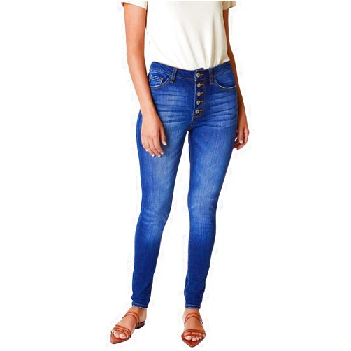 Kan Can Women's High Rise Curvy Button Fly Super Skinny Jeans - KC7114