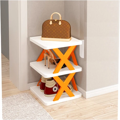KITUNE Corner Shoe Rack Organizer for Small Space, Slim Vertical Shoe Tower for Door Entryway Free Standing, Narrow Plastic Shoe Storage Shelf (Color : Orange, Size : 3 Tier)