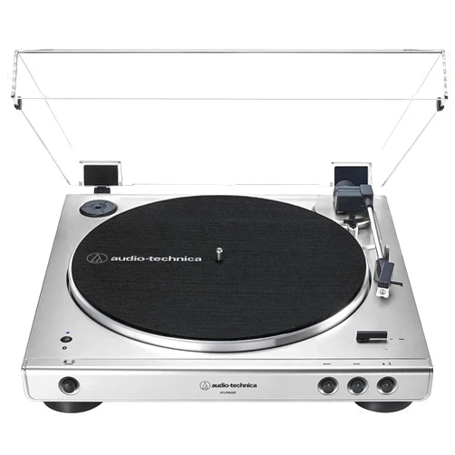 Audio-Technica AT-LP60XBT-SV Fully Automatic Bluetooth Belt-Drive Stereo Turntable, Silver, Hi-Fi, 2 Speed, Dust Cover, Anti-Resonance, Die-cast Aluminum Platter